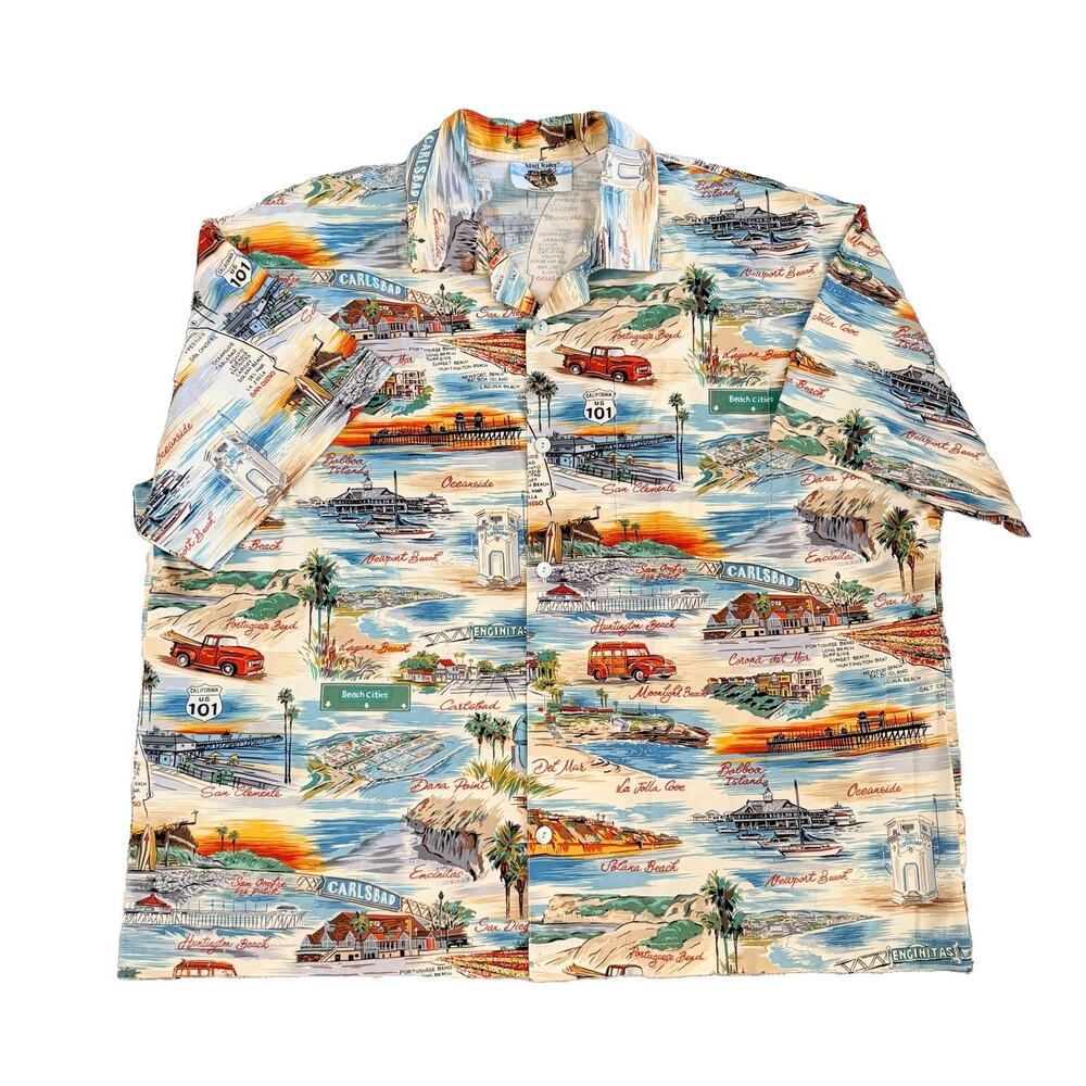 Matt Rider Hawaiian Shirt Mens XL Button Up Laguna Beach Surf Cities USA EUC